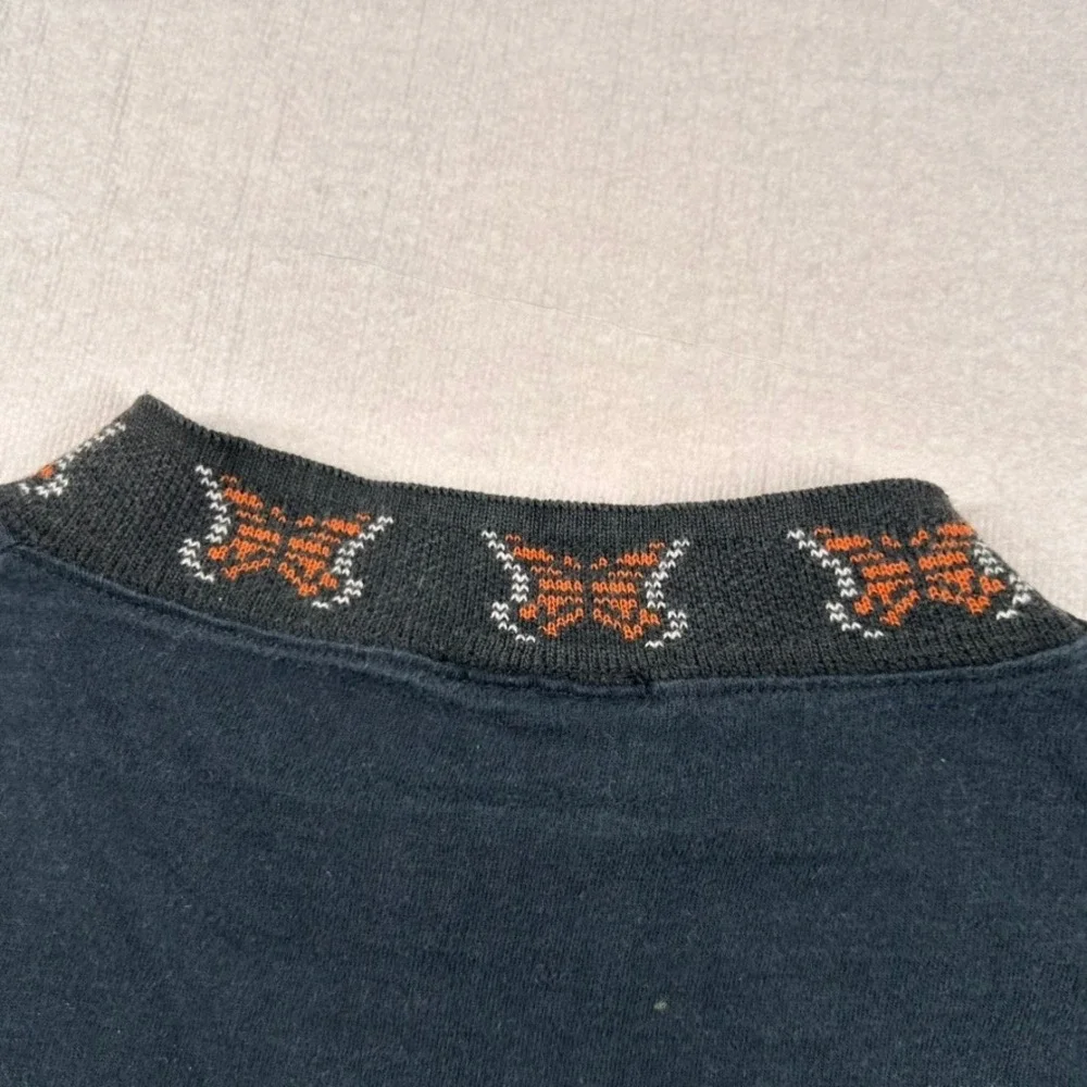 Vintage Harlequin Shirt Womens L Butterfly Knit Collar Long Sleeve Black USA 90s